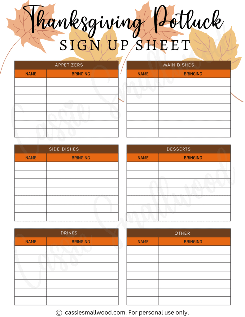 10 Cute Thanksgiving Potluck Sign Up Sheets - Cassie Smallwood with Thanksgiving Potluck Sign Up Sheet Free Printable