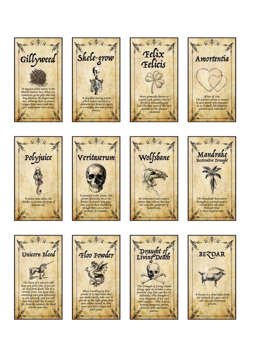 12 X Harry Inspired Potion Labels with regard to Free Printable Harry Potter Potion Labels