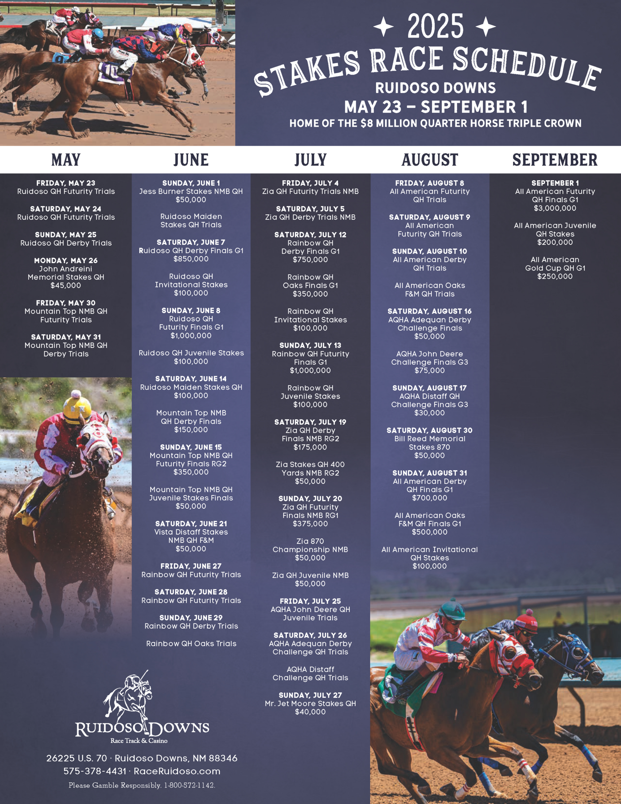 2025 Stakes Schedule — Ruidoso Downs Race Track And Casino inside Printable Horse Racing Program For Today