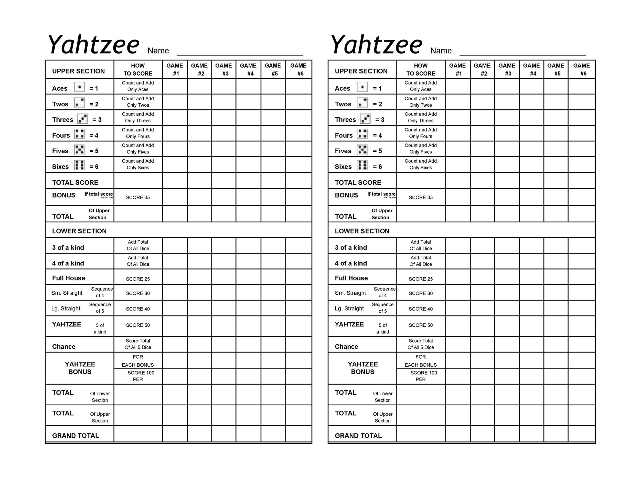 28 Printable Yahtzee Score Sheets & Cards (101% Free) ᐅ Templatelab in Yahtzee Score Card Printable Free