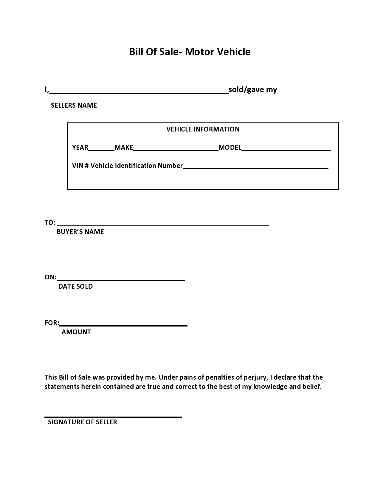 40 Printable Bill Of Sale For A Car Samples [Word, Pdf] within Bill of Sale For Car Free Printable