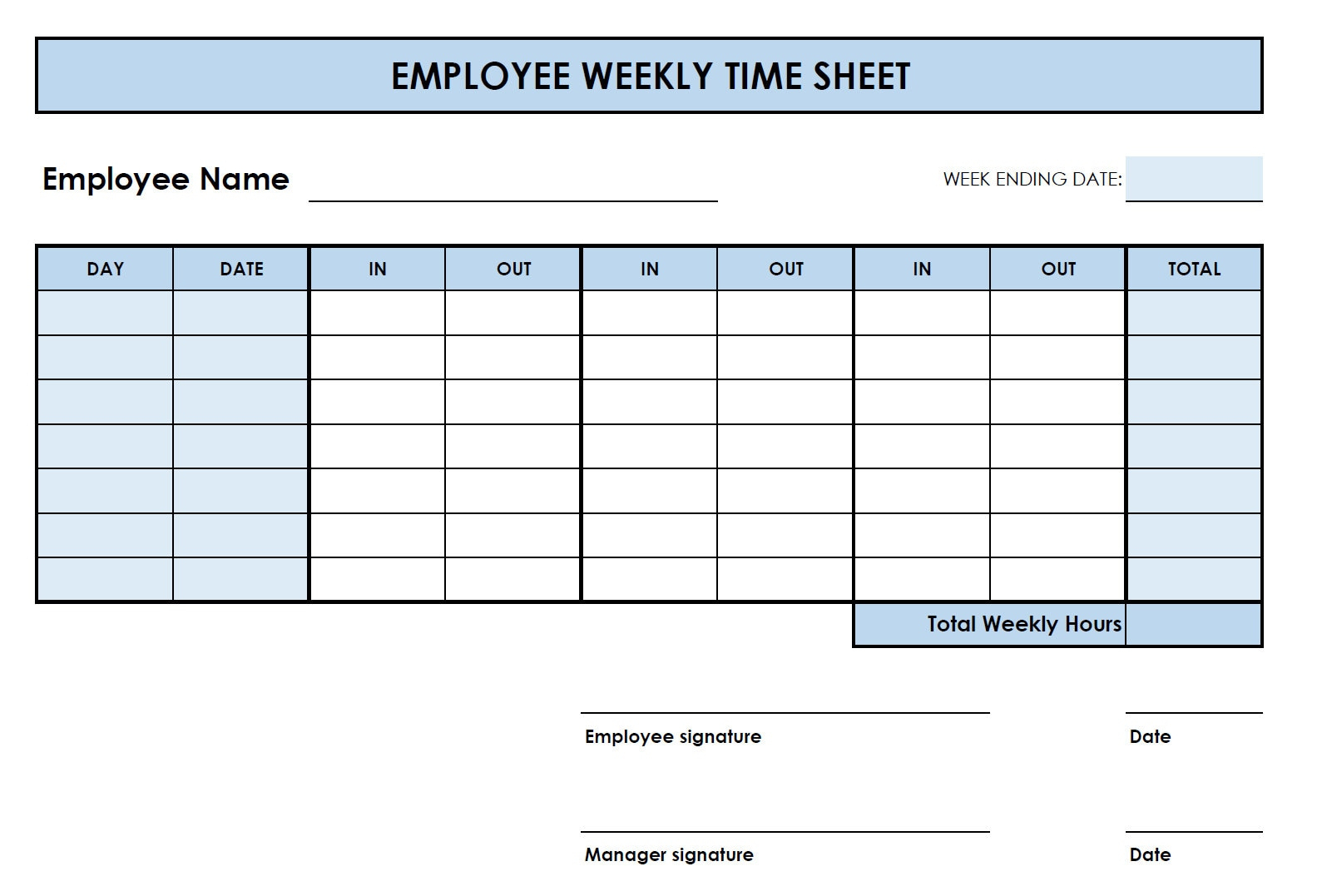 5 Printable Pdf Weekly Timesheet Templates. Printable Timesheet intended for Free Printable Weekly Time Sheets