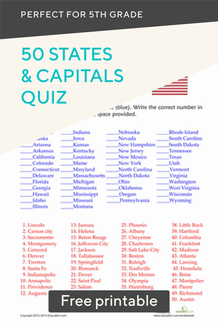 50 States And Capitals Quiz | Worksheet | Education with United States Capitals Quiz Printable