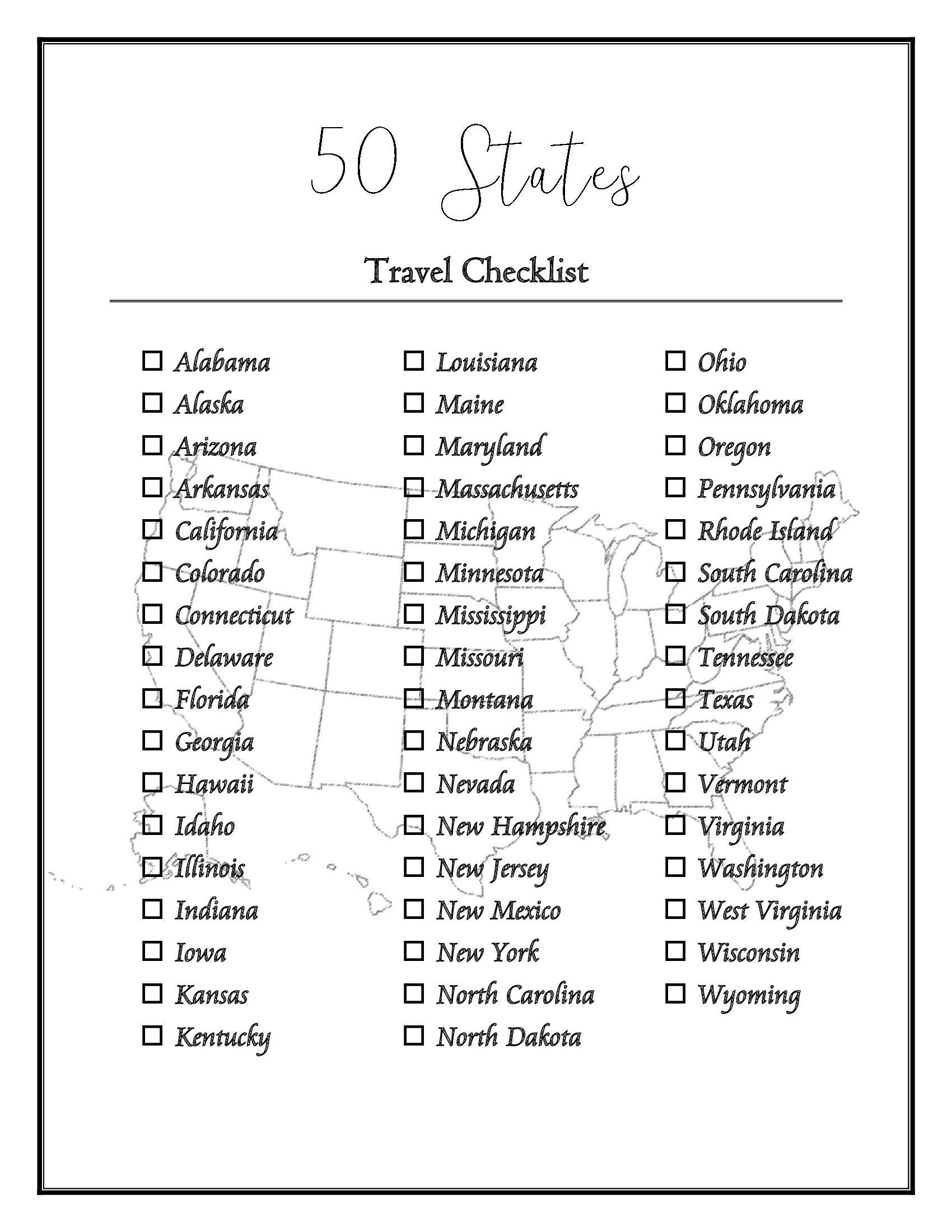 50 Us States Checklist - Worksheets Library regarding List Of 50 Us States Printable