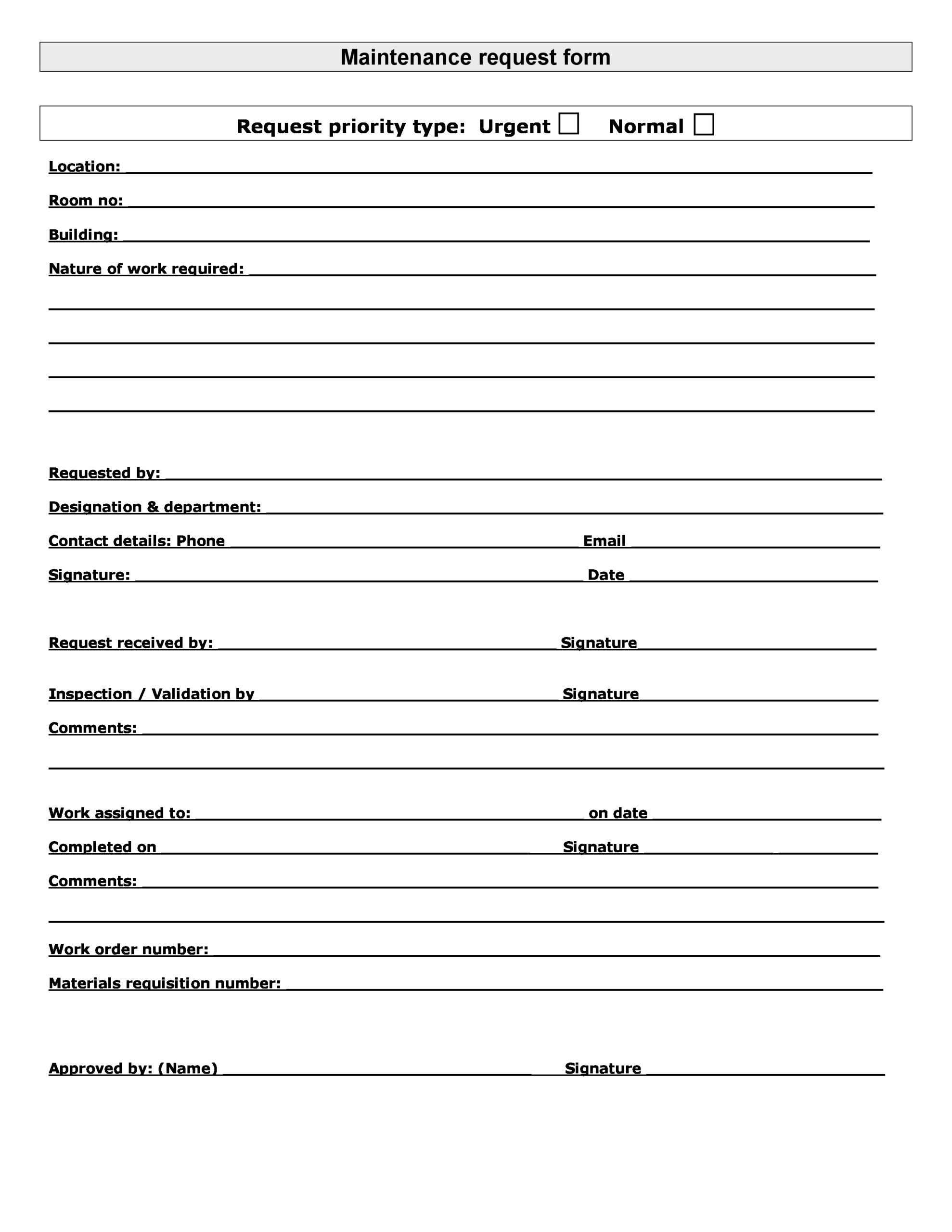 54 Maintenance Request Form Templates [Free] ᐅ Templatelab in Free Printable Maintenance Request Form Template
