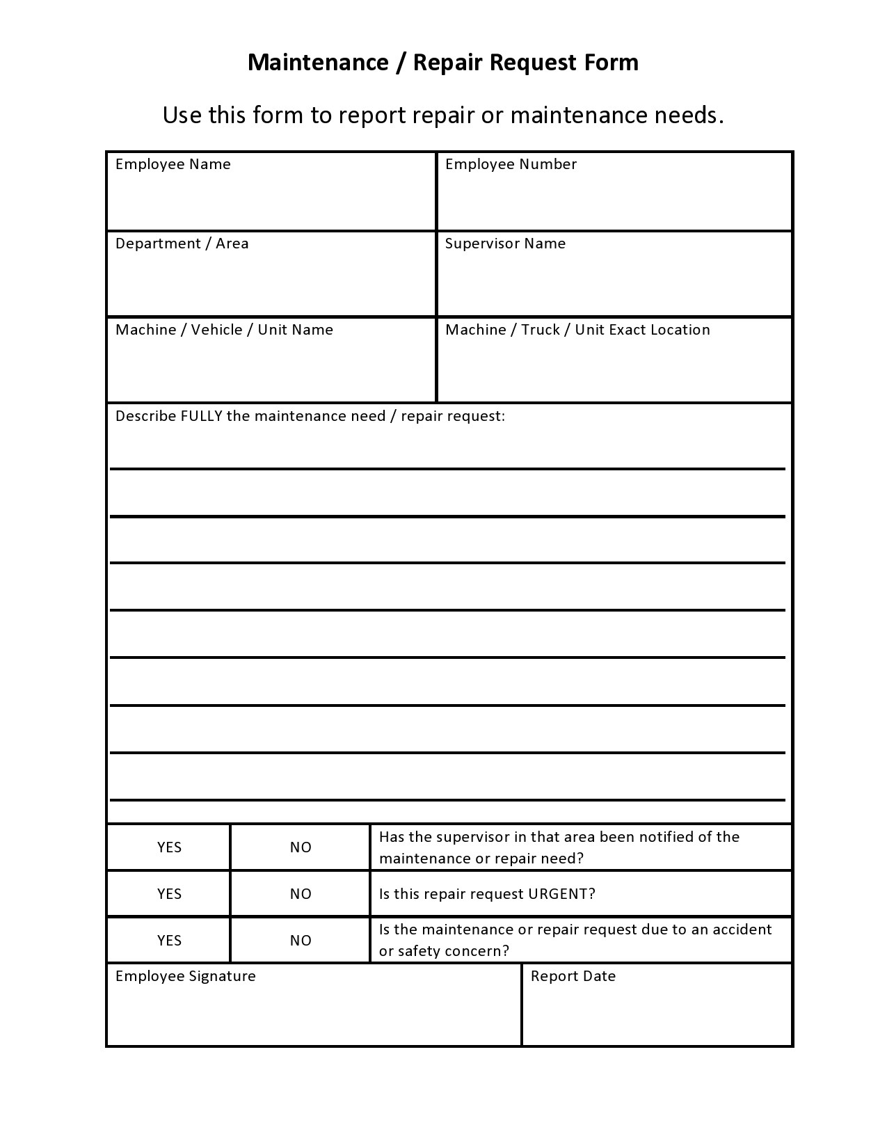 54 Maintenance Request Form Templates [Free] ᐅ Templatelab with regard to Free Printable Maintenance Request Form Template