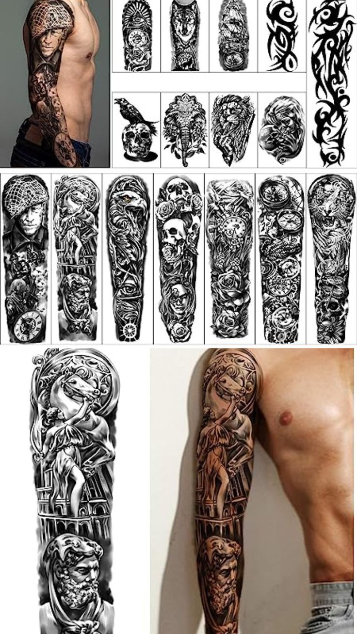 8 Sheets Of Full & Half Arm Shoulder Tattoos Extra Large Tattoo regarding Printable Sleeve Tattoos For Men