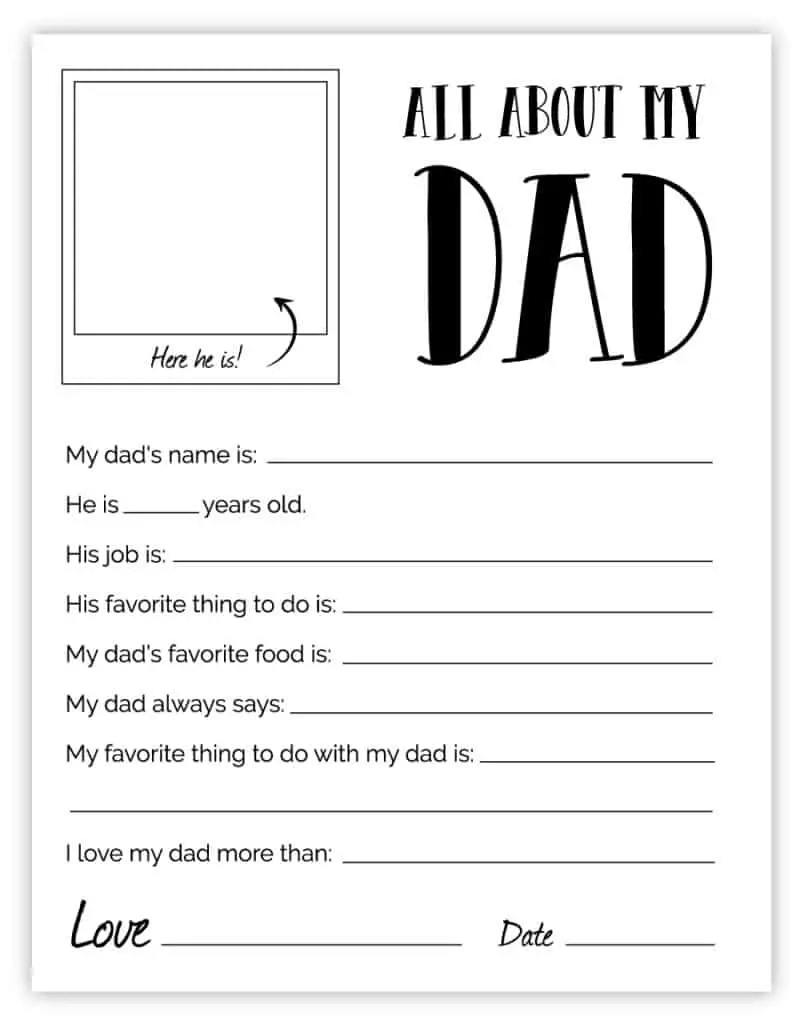 All About My Dad - Free Printable Father'S Day Gift in All About Dad Free Printable