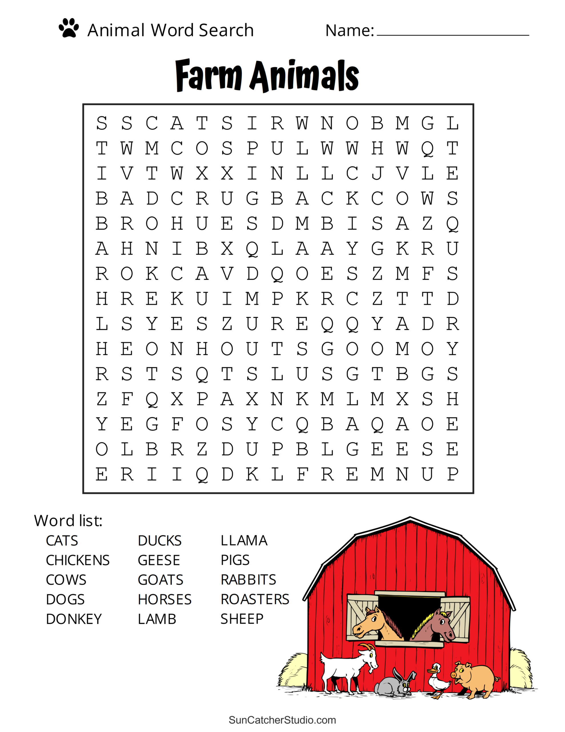 Animal Word Search (Free Printable Dog, Pet, Dinosaur Puzzles within Free Printable Giant Large Print Word Search