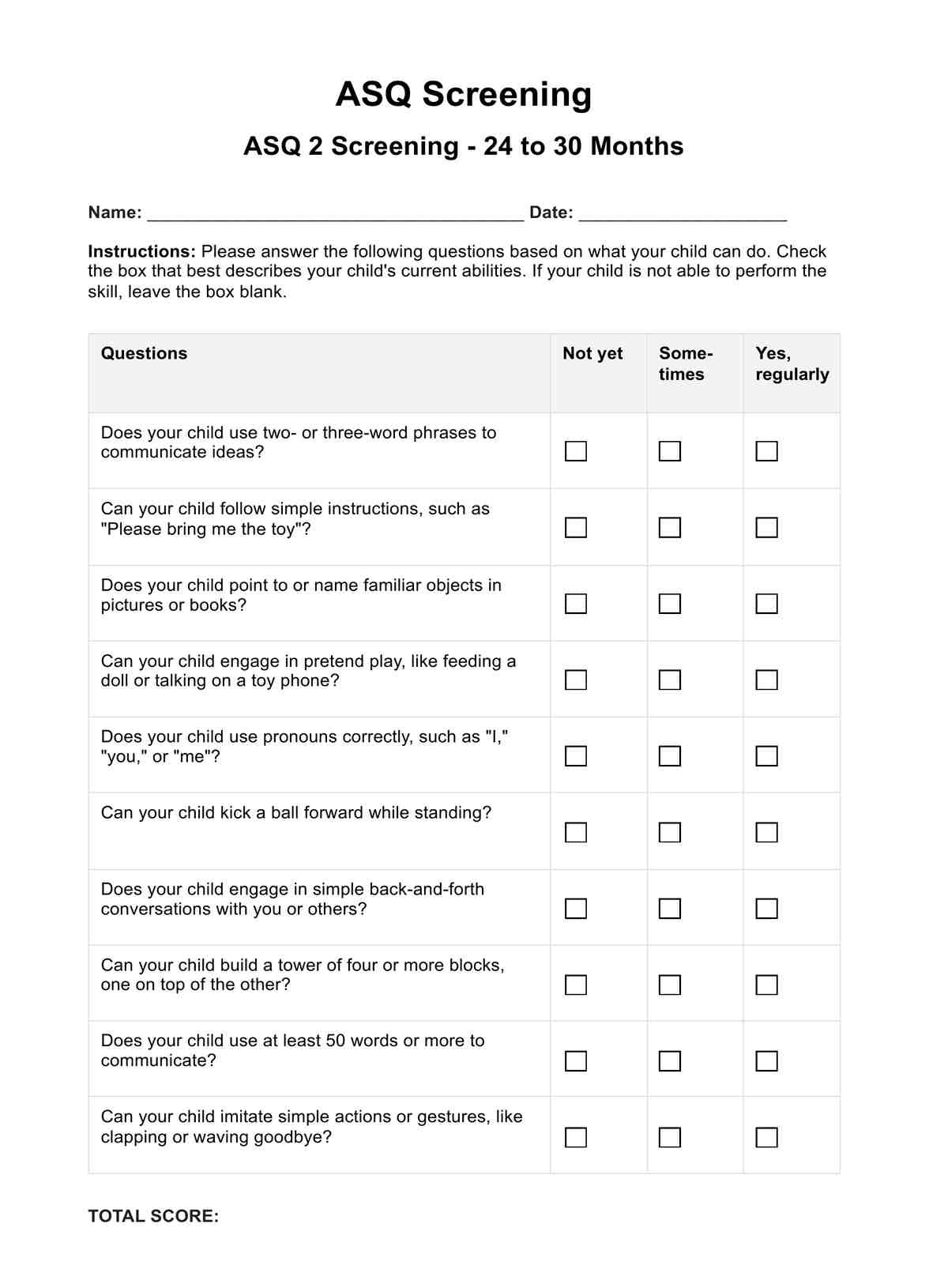 Asq 2 within Ages and Stages Questionnaire Printable