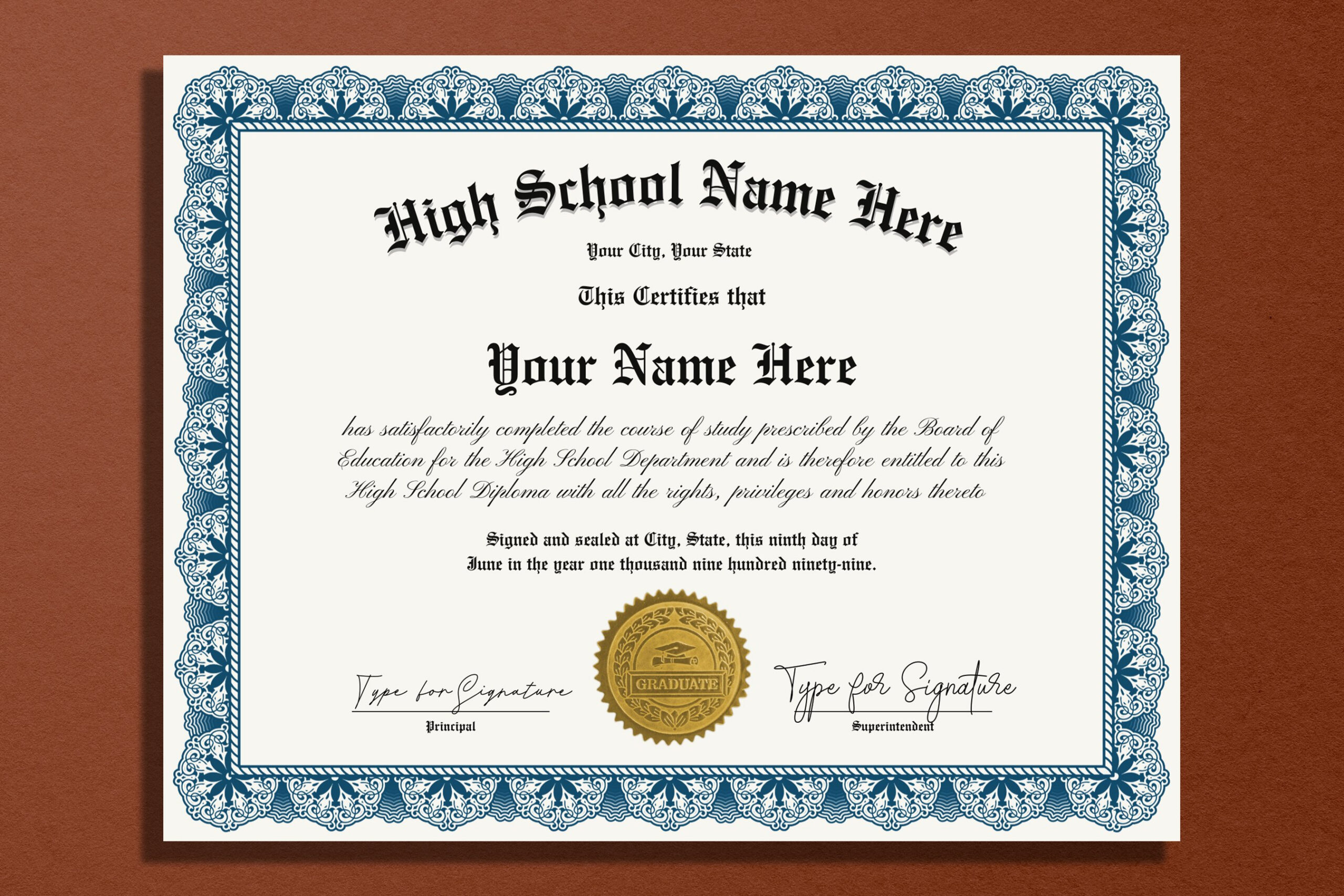 Authentic High School Diploma Template, Ged In Canva in Free Printable High School Diploma Template with Seal