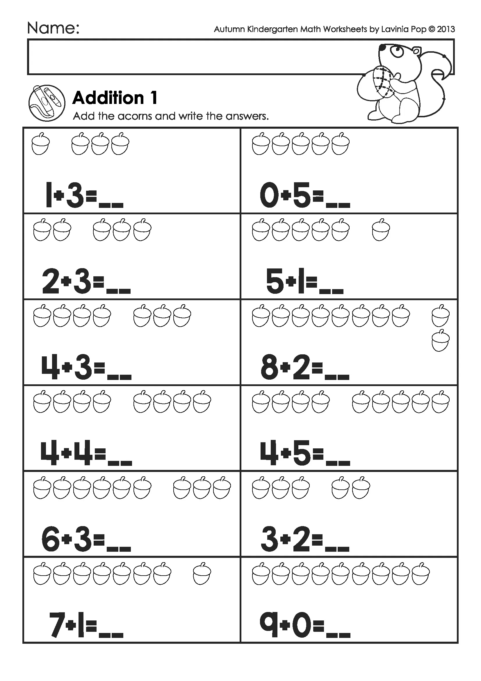 Autumn Math Worksheets For Kindergarten - In My World intended for Free Printable Math Sheets For Kindergarten
