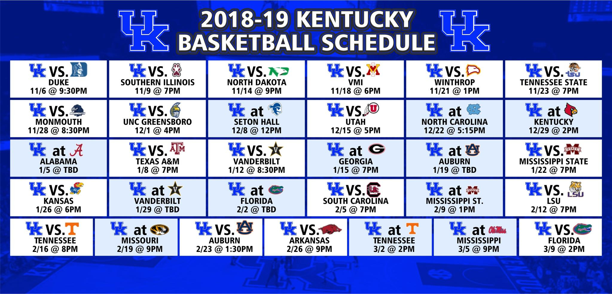 Basketball Schedule - Jd Becker'S Uk & Uofl Superstore within Printable U Of K Basketball Schedule