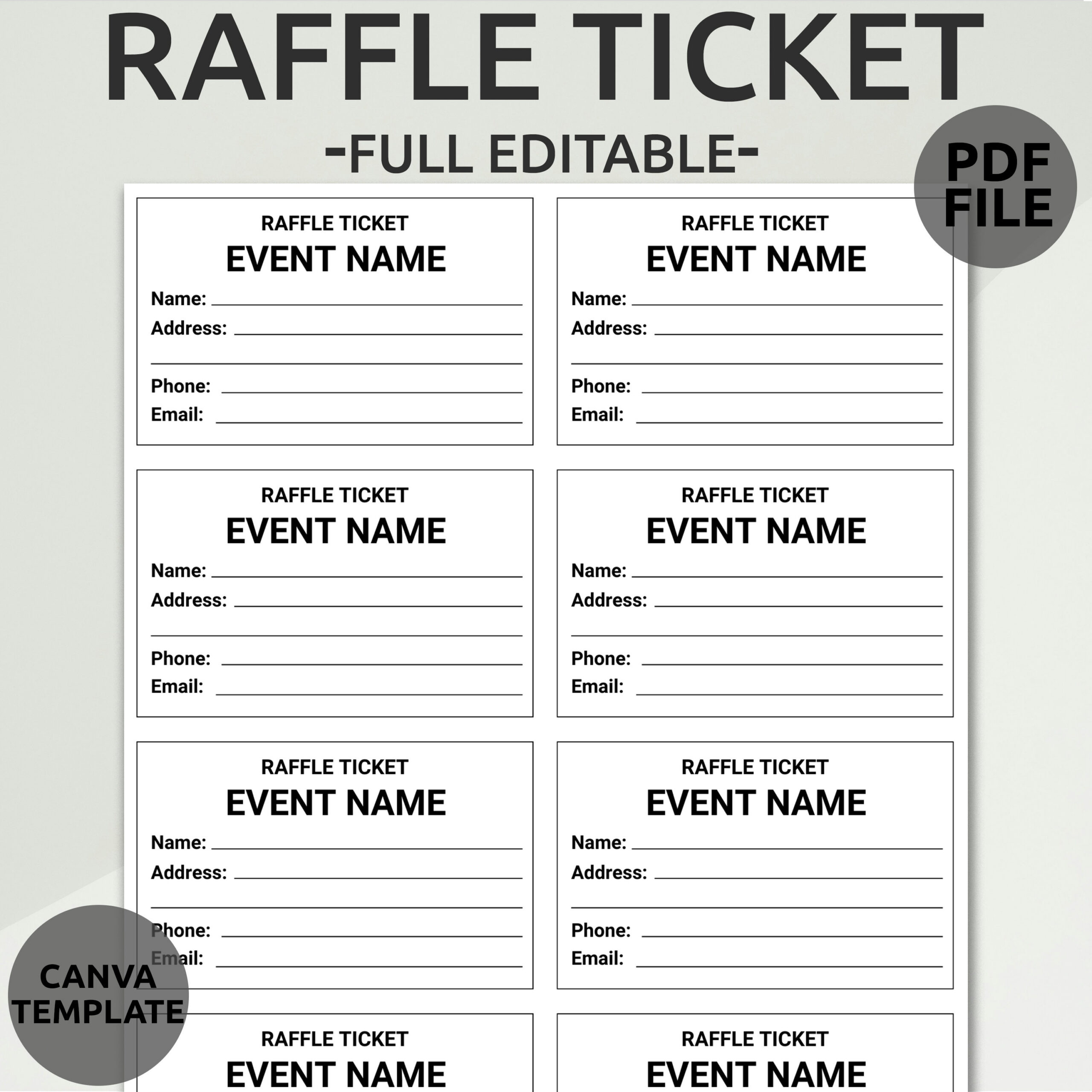 Bearbeitbare Raffle Ticket Vorlage | Druckbare Raffle Los within Free Printable Raffle Tickets