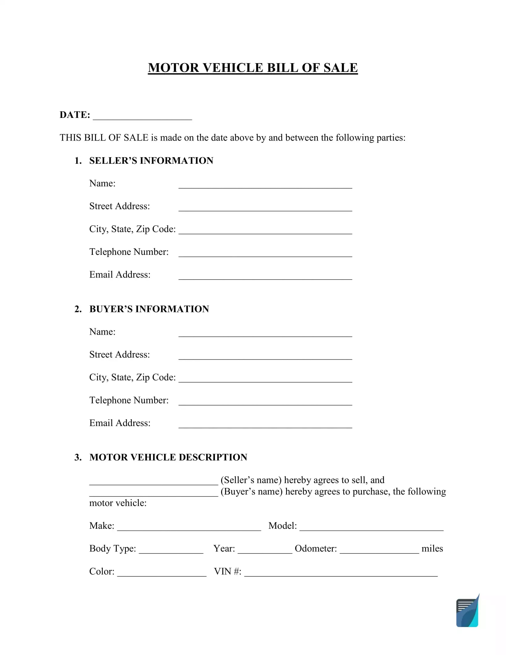 Bill Of Sale Template | Free Pdf And Word Forms regarding Free Printable Automobile Bill of Sale