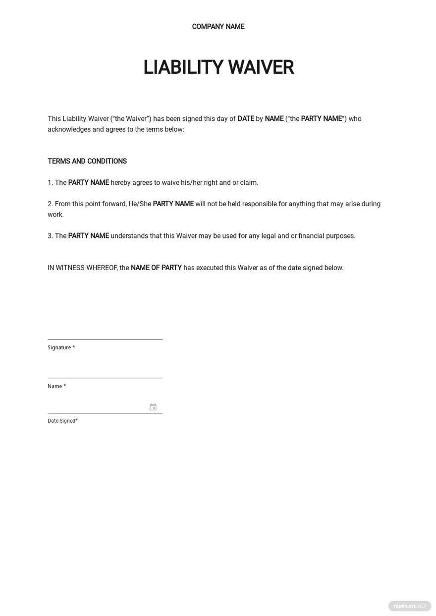 Blank Liability Waiver Template In Word, Google Docs - Download within Free Printable Waiver of Liability Form