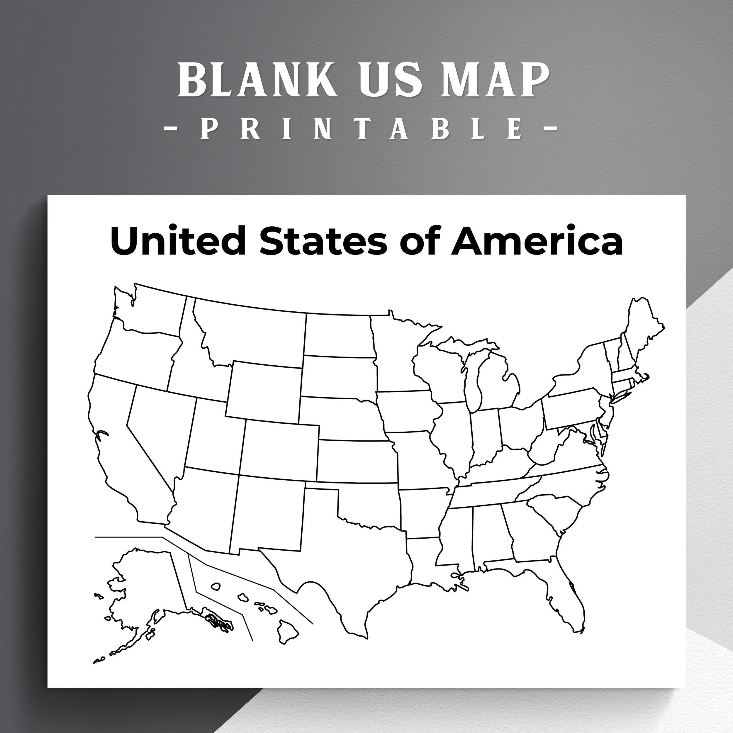 Blanko Landkarte Der Usa Zum Ausmalen (Pdf) - Etsy.de intended for Blank United States Map Printable