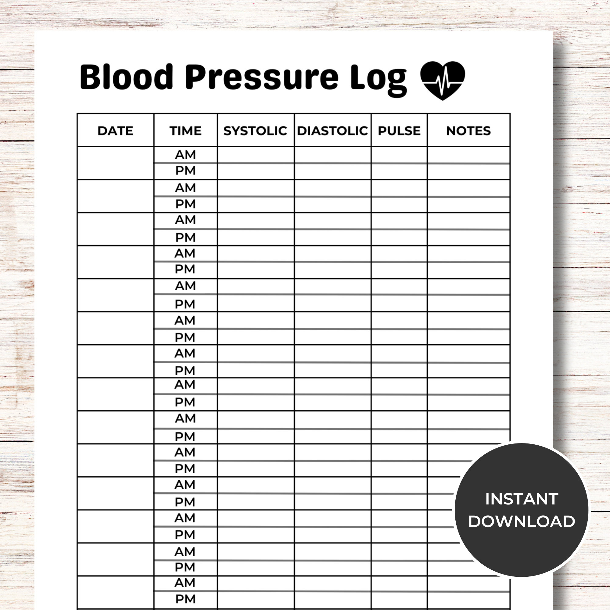 Blood Pressure Log, Printable Blood Pressure Tracker, Health within Printable Blood Pressure Log with Pulse