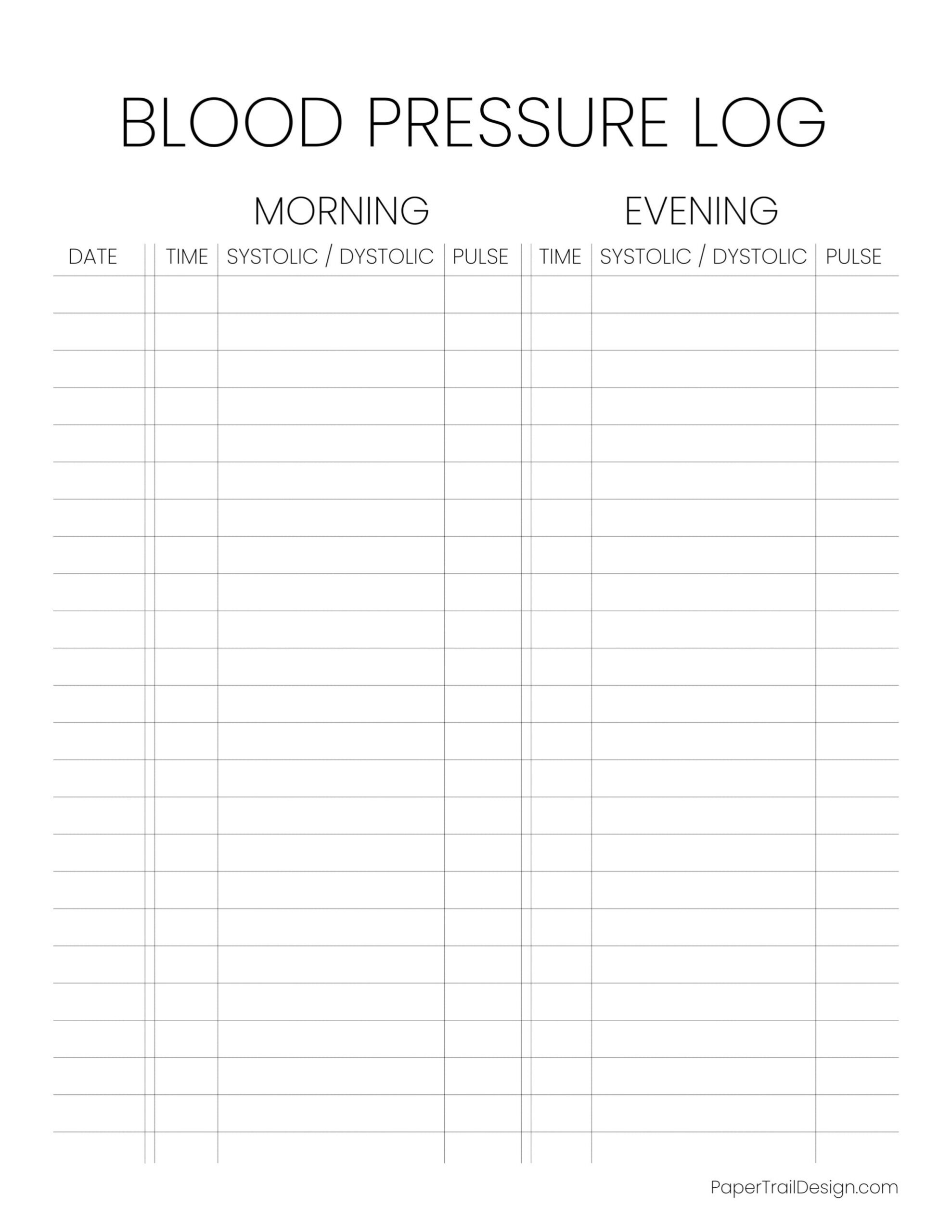 Blood Pressure Log Sheet - Paper Trail Design regarding Free Printable Blood Pressure Chart