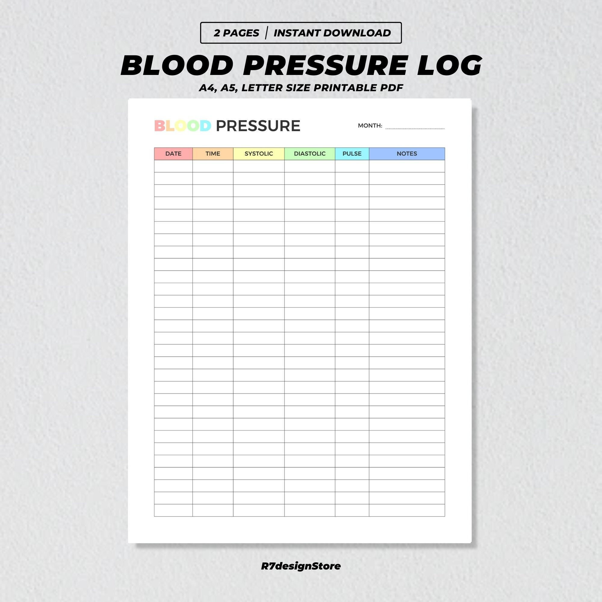 Blood Pressure Log Tracker Printable, High Blood Pressure Record with Printable Blood Pressure Log With Pulse