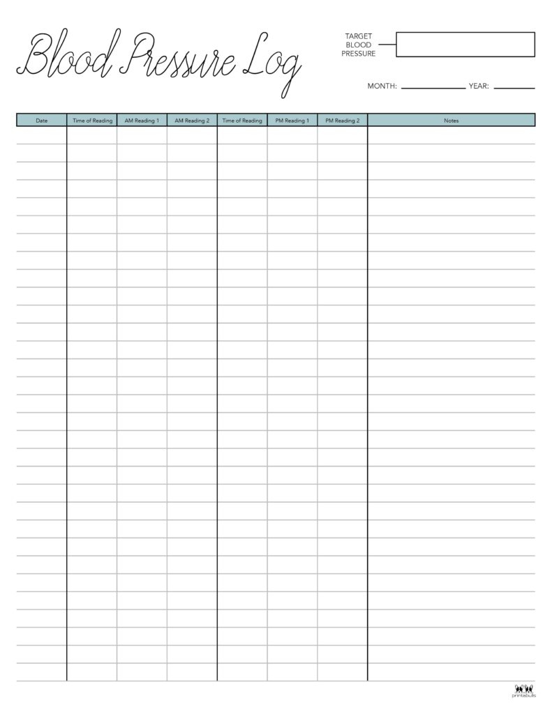 Blood Pressure Logs - 25 Free Printables | Printabulls inside Free Printable Blood Pressure Log Sheets