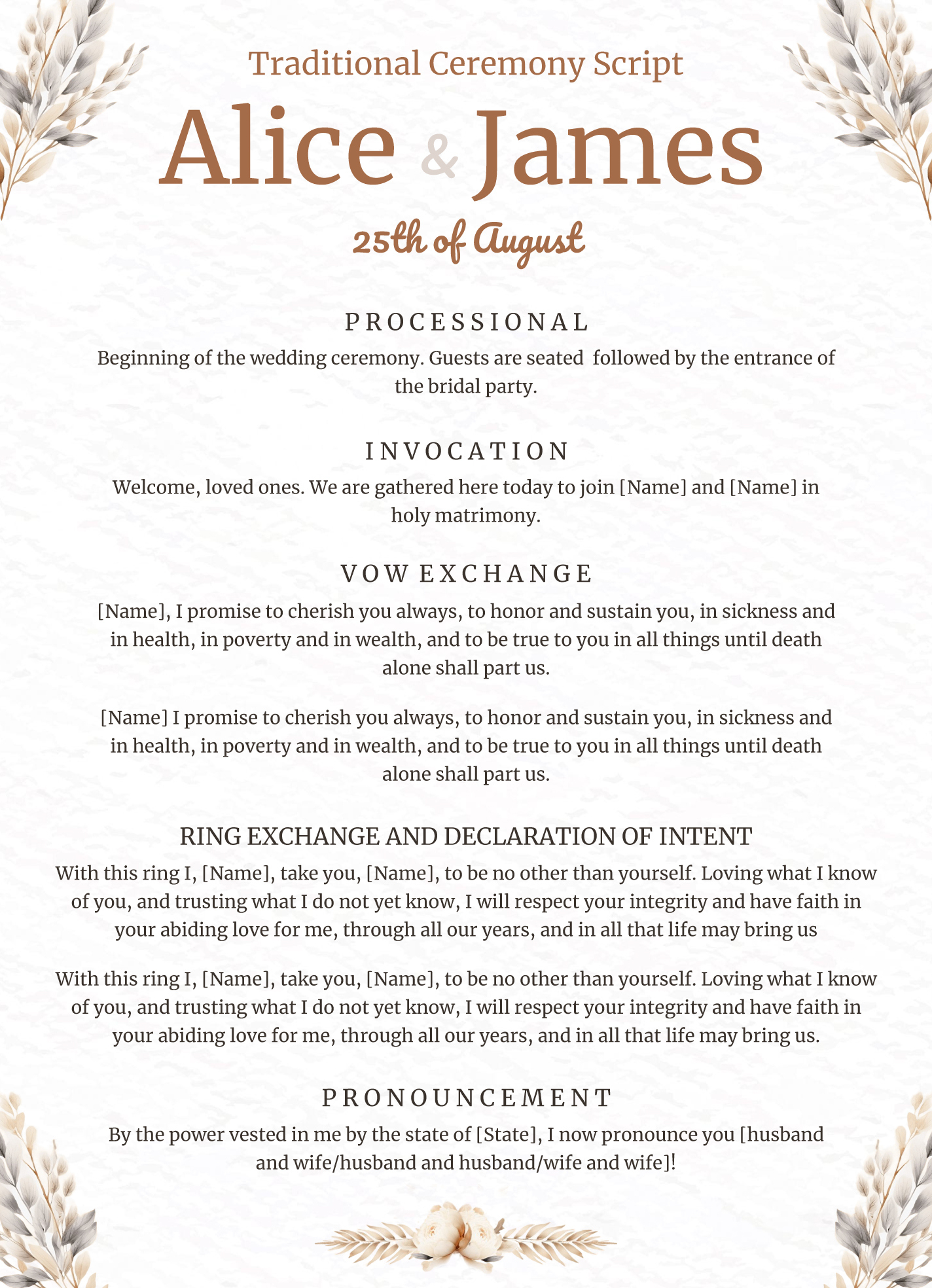 Boho Wedding Ceremony Script Free Google Docs Template - Gdoc.io with Simple Wedding Ceremony Script Printable