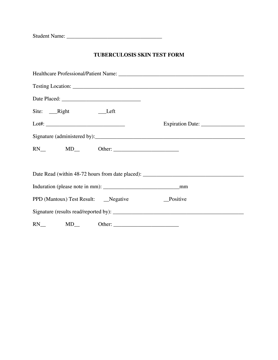 Bristol Community College Tuberculosis Skin Test Form - Printable inside Blank Free Printable Tb Test Form