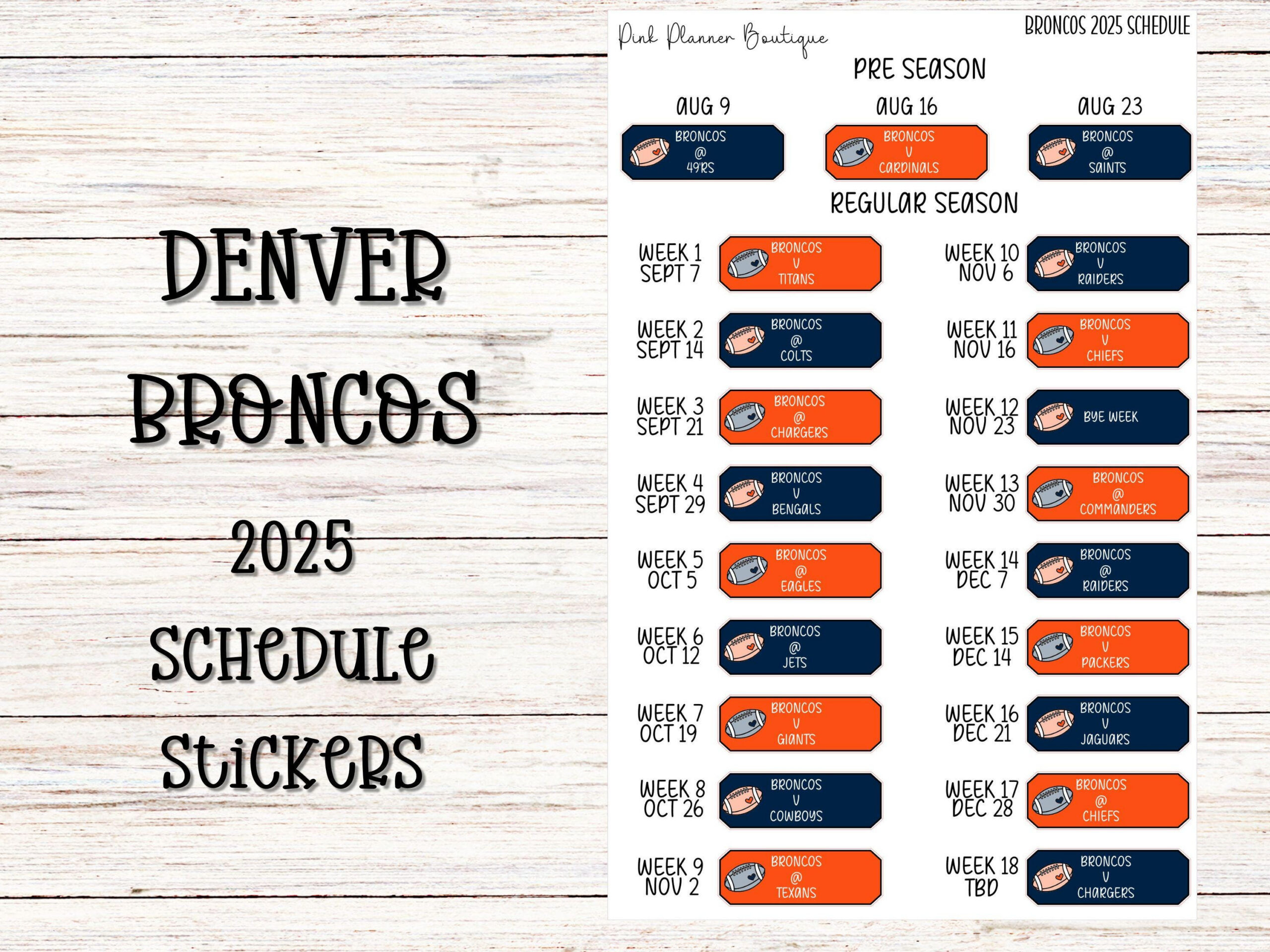 Bronco Football Schedule - Etsy for Denver Broncos Football Schedule Printable