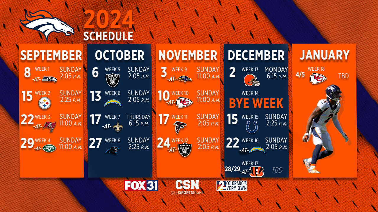 Broncos 2024 Schedule: Home Opener Against Russell Wilson And The regarding Denver Broncos Football Schedule Printable