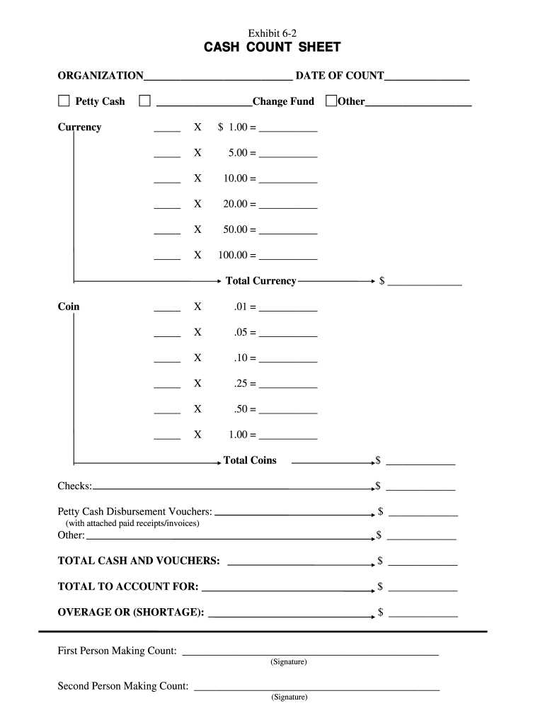 Cash Count Sheet Form - Fill Online, Printable, Fillable, Blank intended for Blank Free Printable Cash Drawer Count Sheet