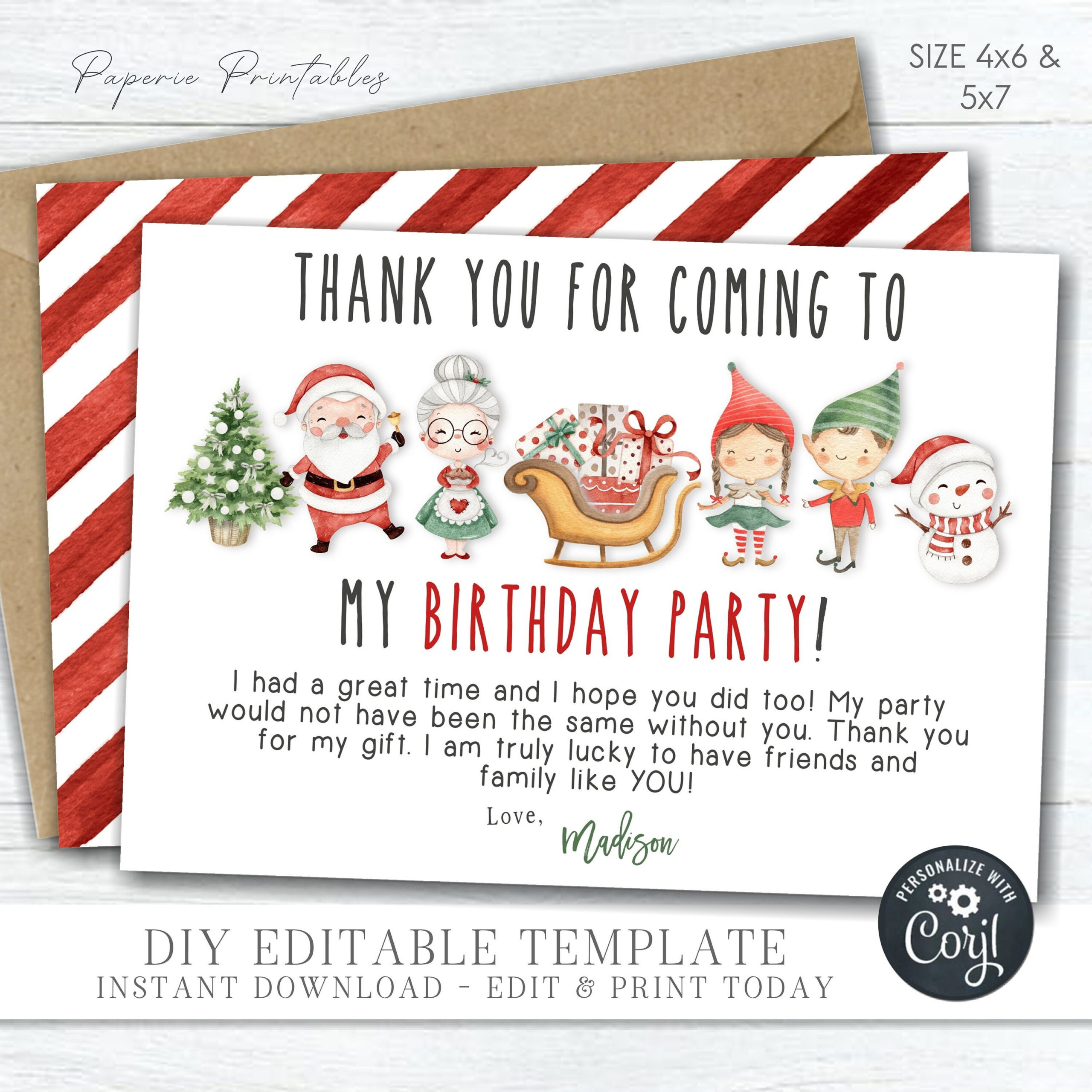 Christmas Birthday Thank You Card: Editable Diy Template (4X6 regarding Christmas Thank You Card Printable