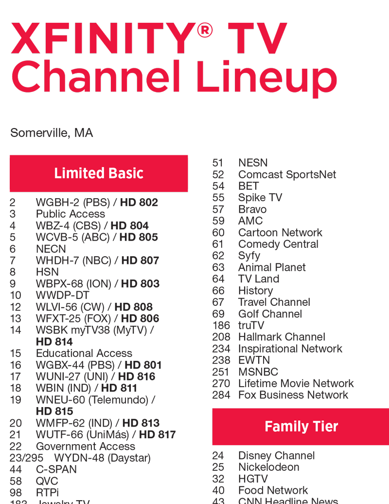 Comcast Xfinity Cable Lineup | City Of Somerville - Worksheets Library with Comcast Xfinity Channel Lineup Printable