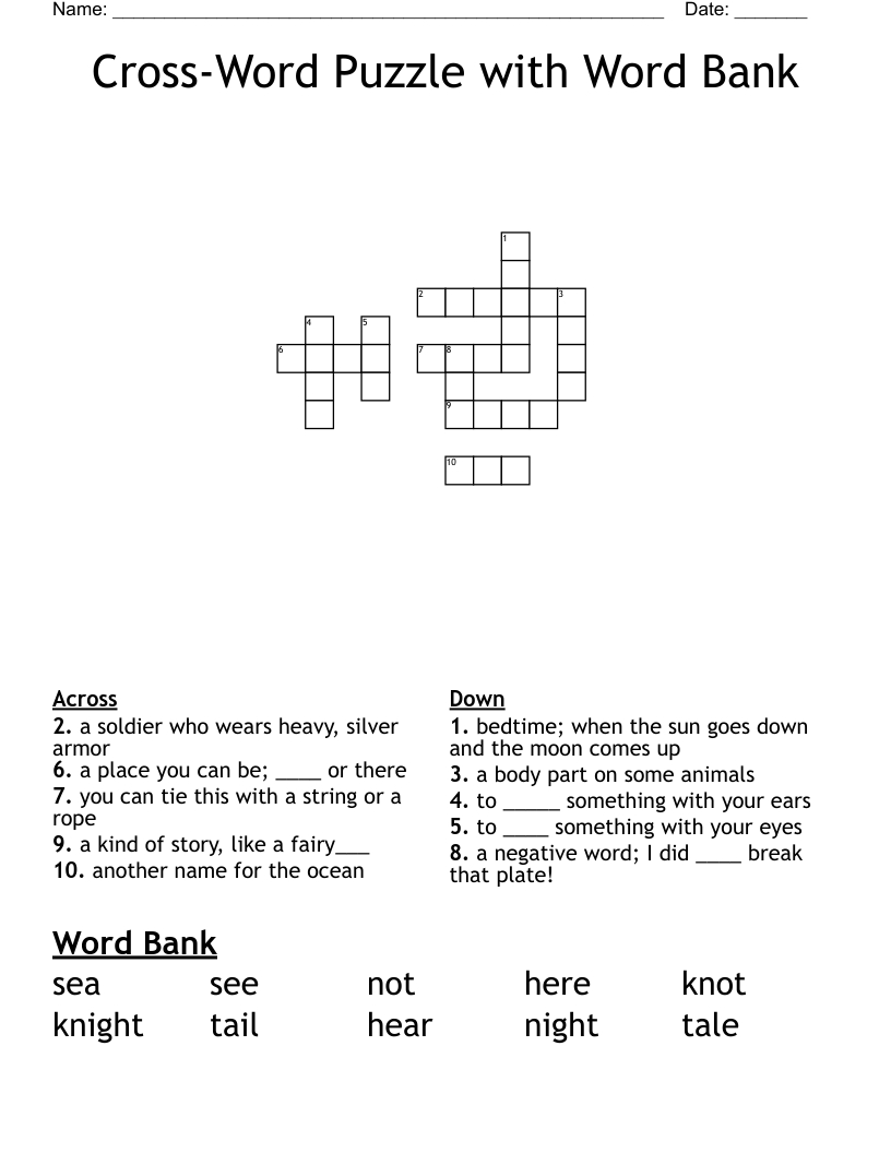 Cross-Word Puzzle With Word Bank Crossword - Wordmint within Crossword Puzzles With Word Bank Printable