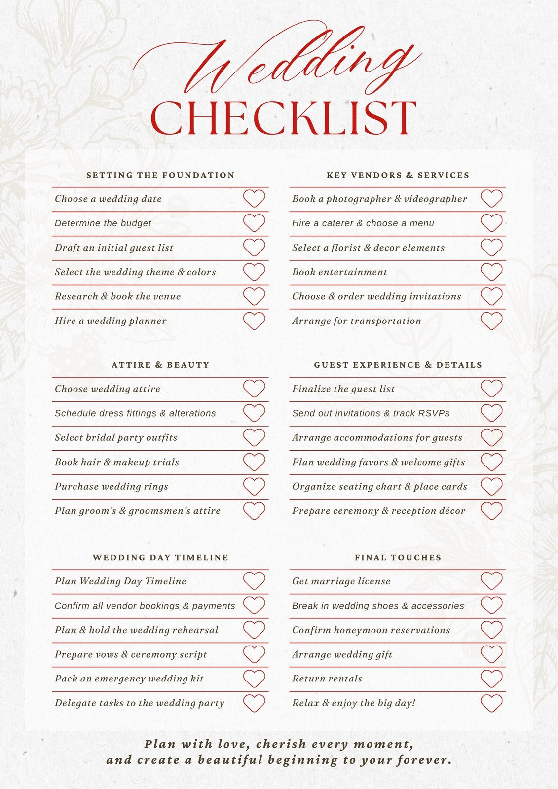 Customize 204+ Wedding Checklists Templates Online - Canva regarding Free Printable Wedding Coordinator Checklist