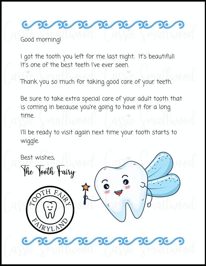 Cute Free Printable Tooth Fairy Letters & Notes - Cassie Smallwood inside Free Printable Tooth Fairy Letter