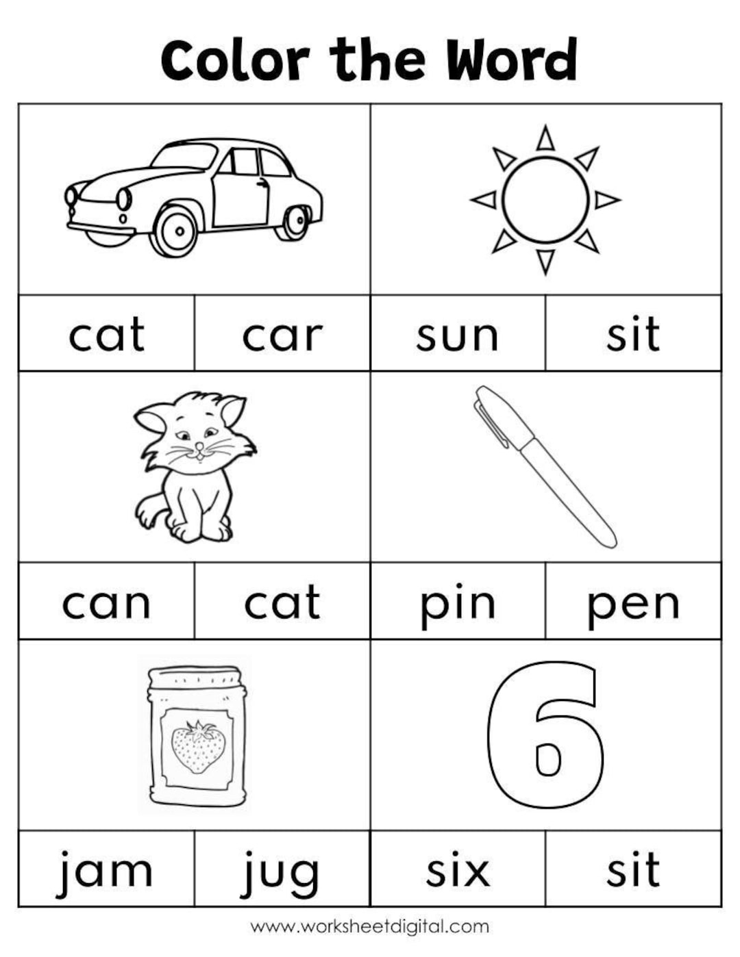 Cvc Words Worksheet: Color The Word, Phonics Printable (Pdf pertaining to Printable Phonics Words For 5 Year Old