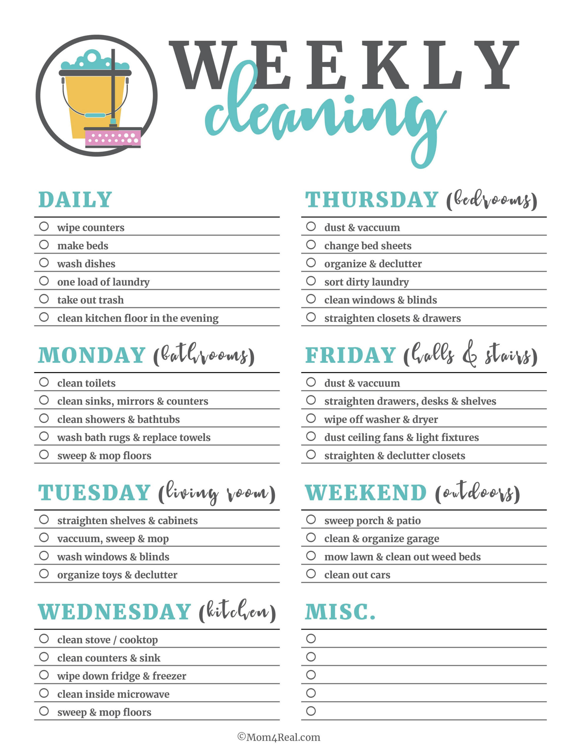 Daily Weekly Monthly Cleaning Checklist Printable Free - Printable inside Free Printable House Cleaning Checklist