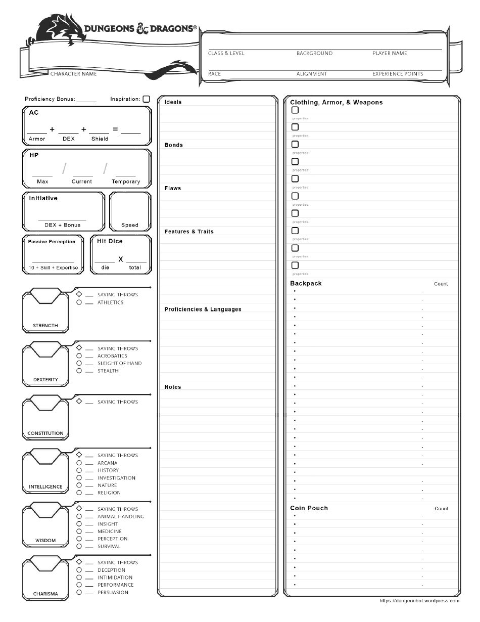 D&D One-Page Character Sheet Download Printable Pdf | Templateroller throughout D&D Printable Character Sheet