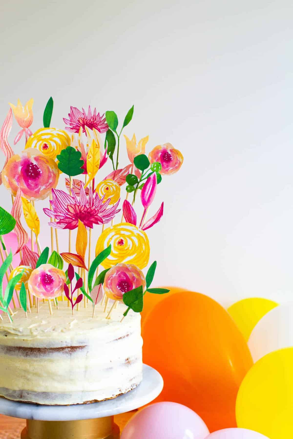 Diy Floral Cake Topper Printable For Birthdays Mothers Day in Printable Floral Free Printable Happy Birthday Cake Topper Printable