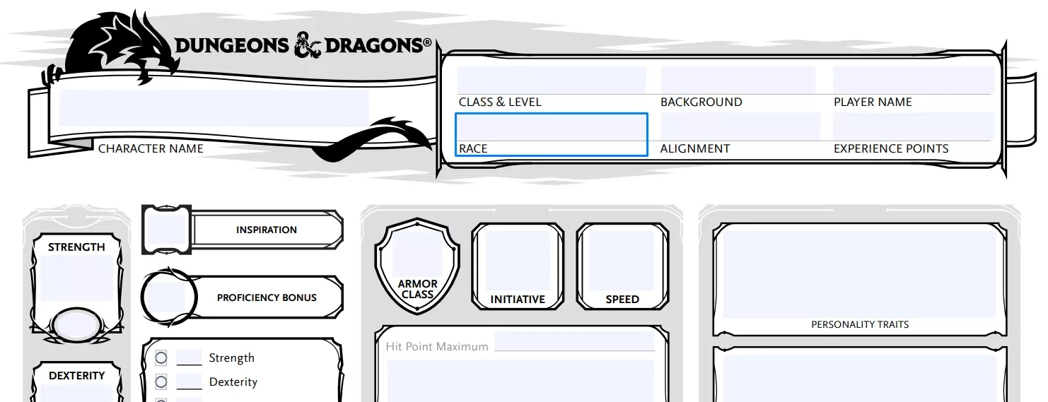Dnd Character Sheet ≡ Fill Out Printable Pdf Forms Online with D&D Printable Character Sheet