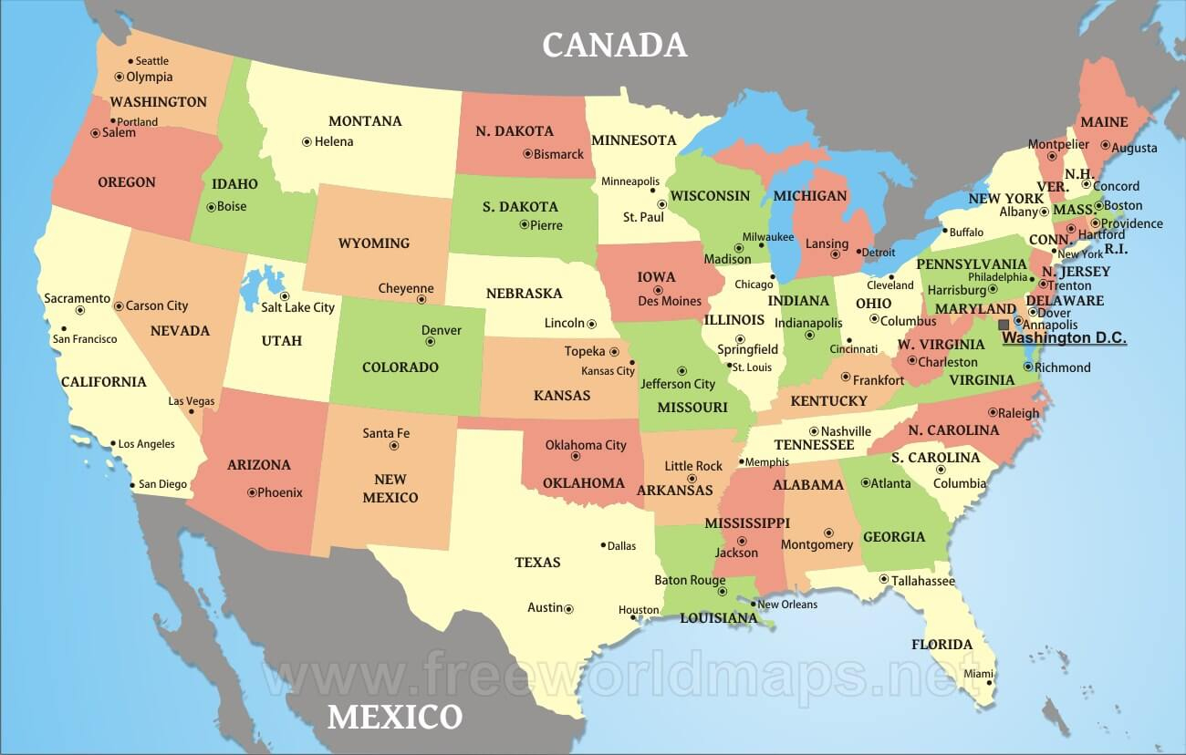 Download Free Us Maps in Free Printable Map of the United States of America