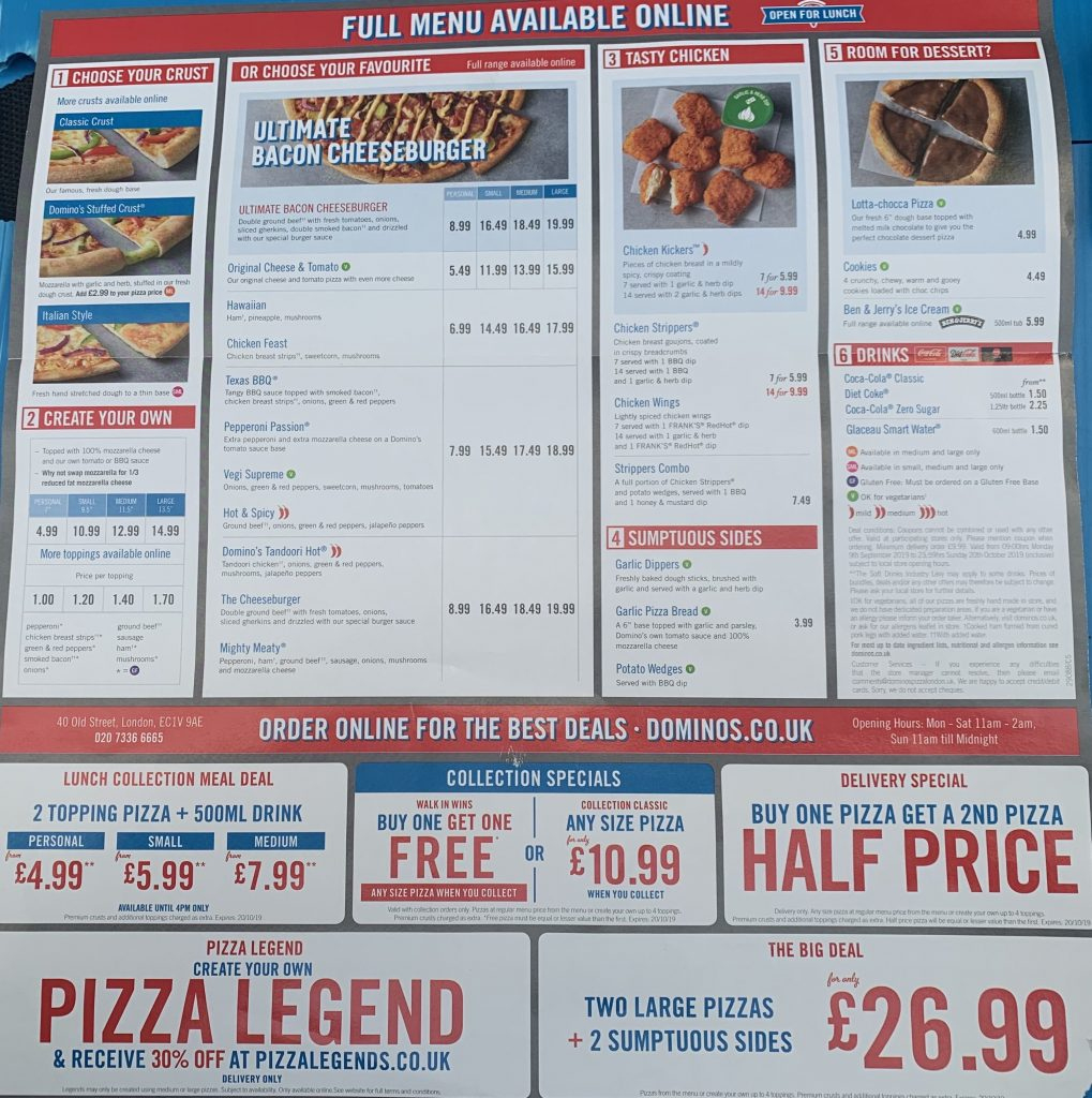 ✓ Domino&amp;#039;S Menu Prices Uk - Price List [Updated June 2024] with Printable Domino&amp;#039;S Pizza Menu With Prices