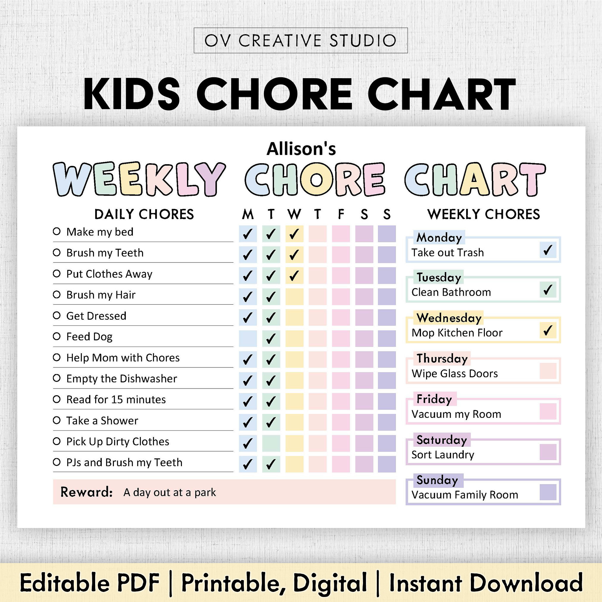 Editable Chore Chart For Kids | Printable | Kids Daily Weekly regarding Children's Chore Chart Printable