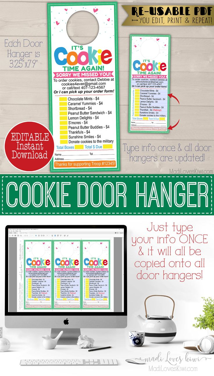 Editable Girl Scout Cookie Door Hanger Printable, Abc & Lbb Cookie regarding Editable Door Sign Printable Free Girls