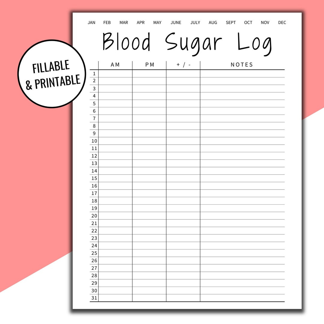 Editable & Printable Blood Sugar Log, Blood Sugar Reading, Blood with regard to Blood Glucose Log Free Printable