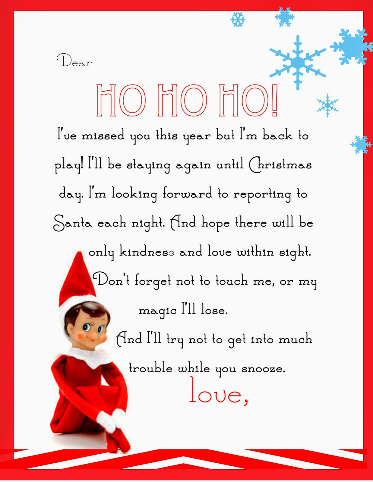 Elf On The Shelf Letter {Free Printable} with Elf On The Shelf Goodbye Letter Free Printable