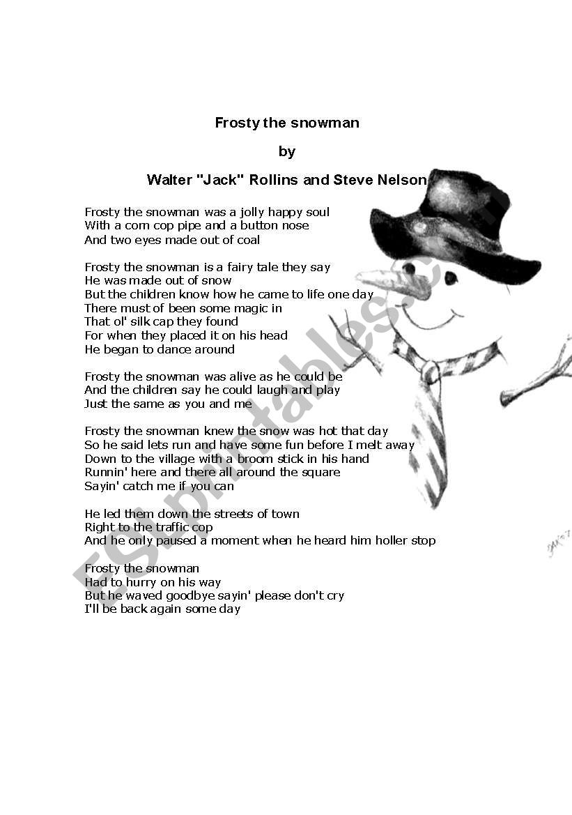 English Worksheets: Frosty The Snowman - Worksheets Library within Printable Lyrics Frosty the Snowman