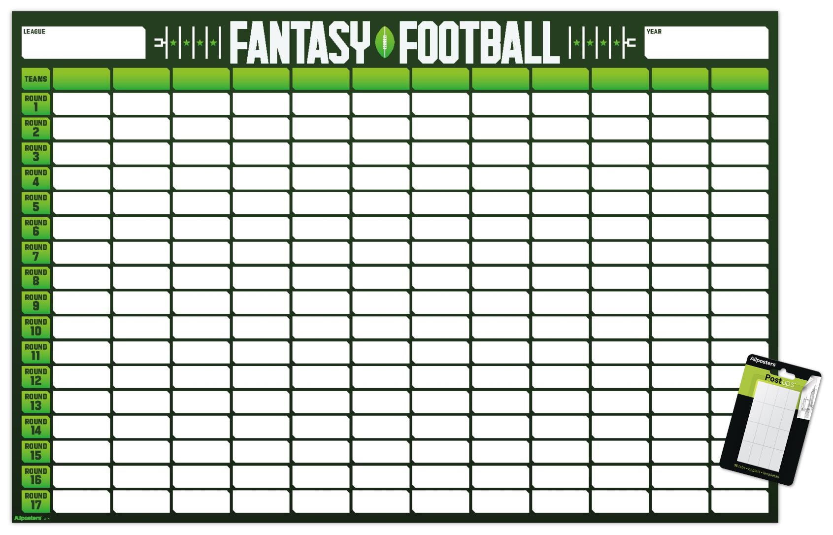Fantasy Football 12 Team Draft Board Wall Poster, 14.725" X 22.375 with Fantasy Football Printable Draft Board