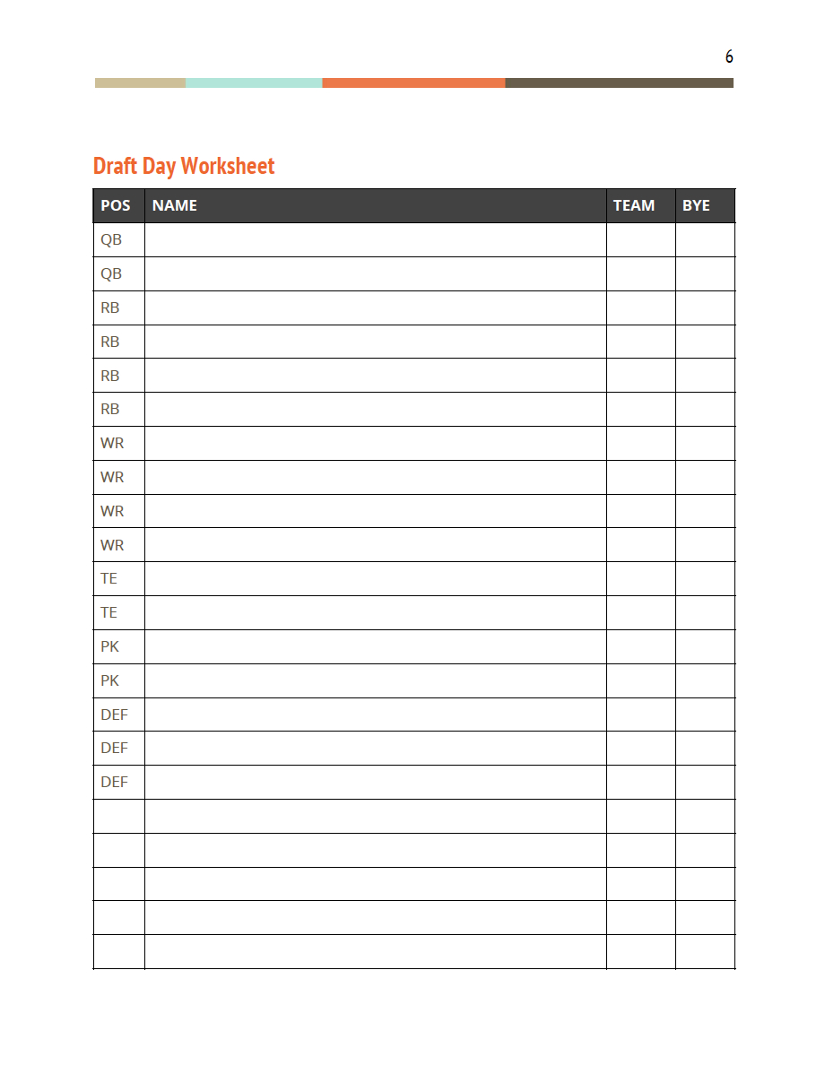 Fantasy Football Draft Packet — Fandraft intended for Fantasy Football Printable Draft Board