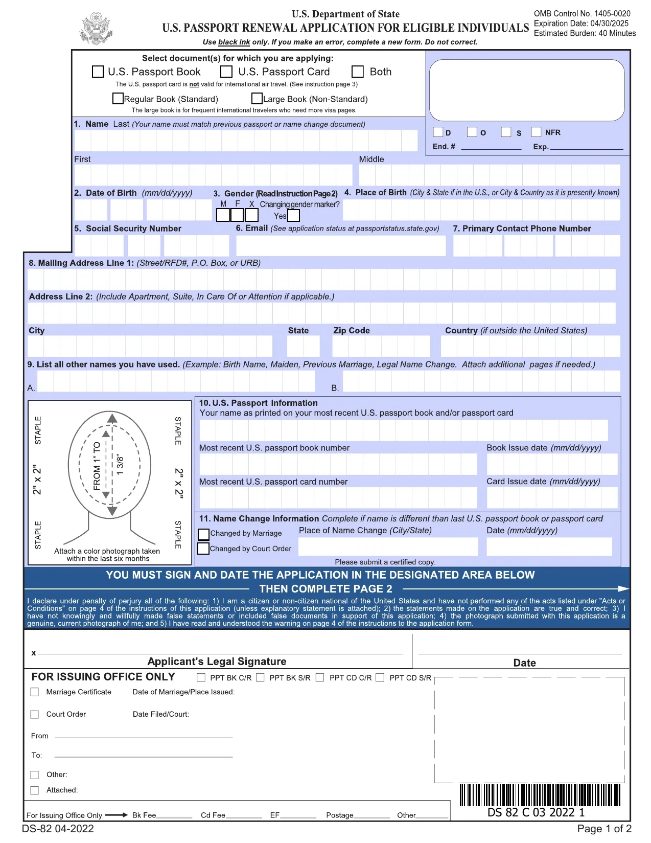 Form Ds-82 - Fill, Sign Online, Download & Print - No Signup in Printable Form For Passport Renewal